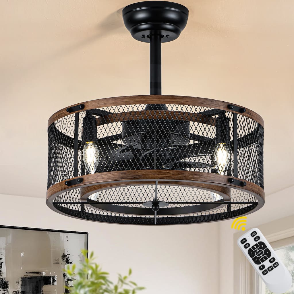 Bella Depot 19" Industrial Metal Cage Ceiling Fan with Light and Remote - 18.9"