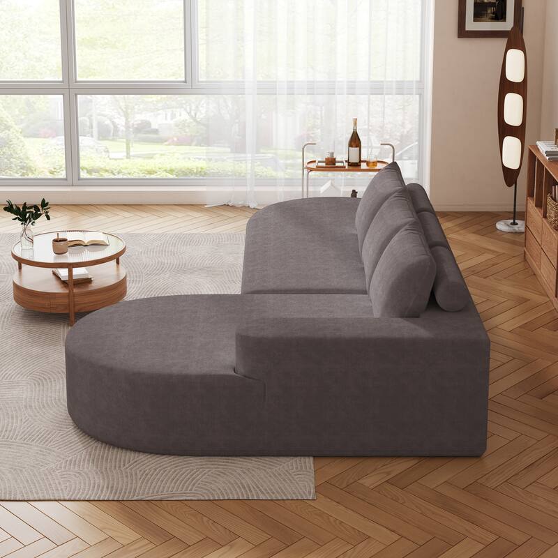 L Shaped Modular Curved Sectional Sofa, Chenille Upholstered 3 Seat Sofa, Corner Sofa with 3 Pillows for Living Room, Bedroom