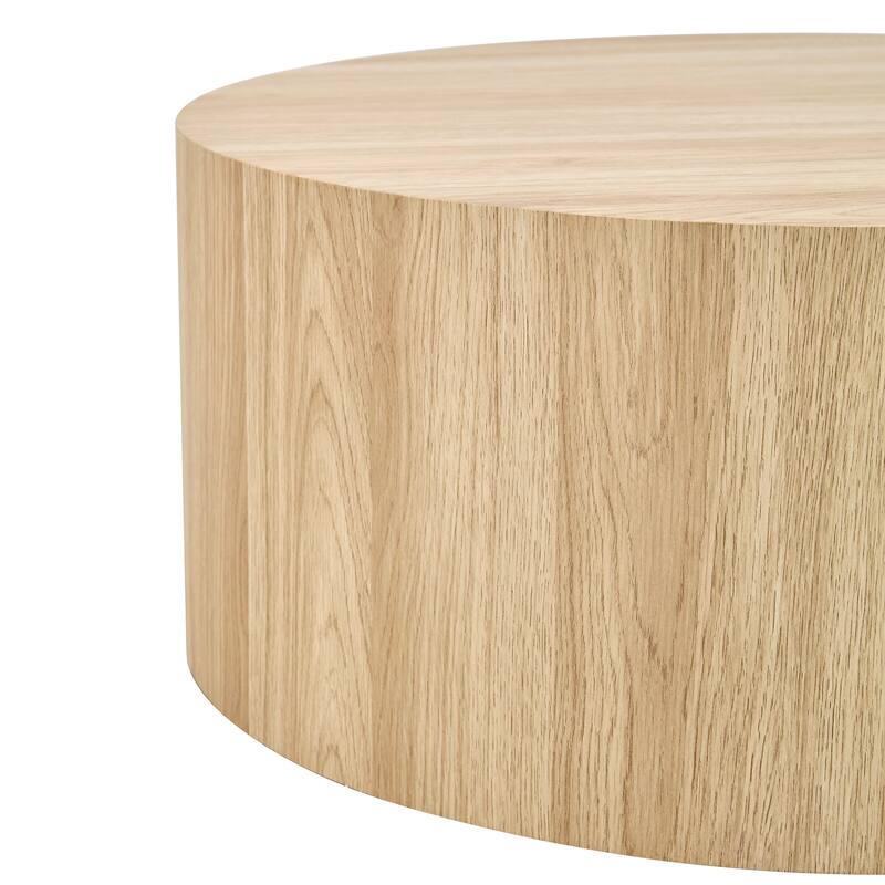 Cylindrical Coffee Table Accent Table, Round Sofa Table with Natural Wood Grain Texture for Living Room