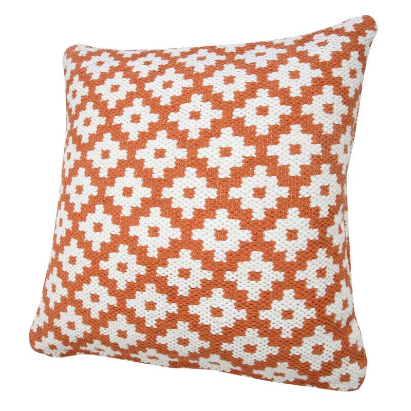 20" Orange and White Swiss Sun Geometric Square Throw Pillow