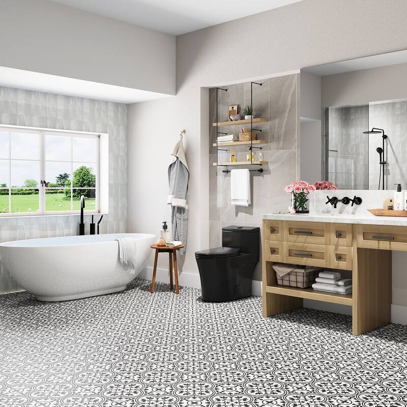 HOROW 1 Piece Dual Flush Elongated Toilet Black 0.8 1.28 GPF Seat Included 12 Inch Rough In - N/A - Black