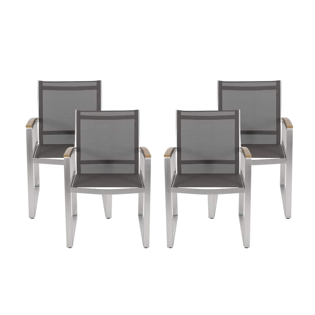 Glasgow Aluminum Outdoor Dining Chairs with Faux Wood Accents by Christopher Knight Home