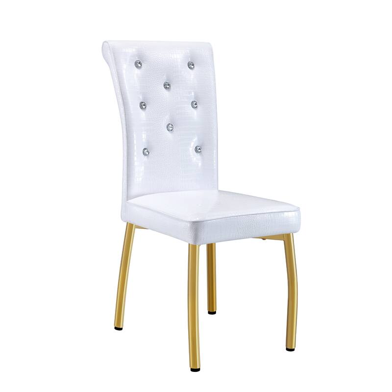 Set of 4, Retro alligator skin Upholstered dining chairs,with Crystal buckle design and Faux Leather design