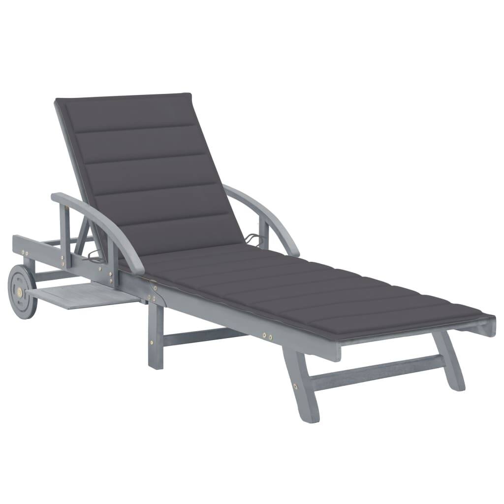 vidaXL Patio Sun Lounger with Cushion Solid Acacia Wood - 78.7" x 26.8" x 11.8"