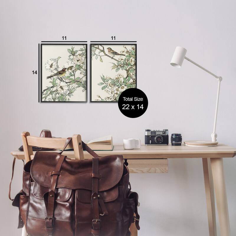 Stupell Classic Sparrow on Blossoms 2 Piece Framed Giclee Art Set Design by Nan