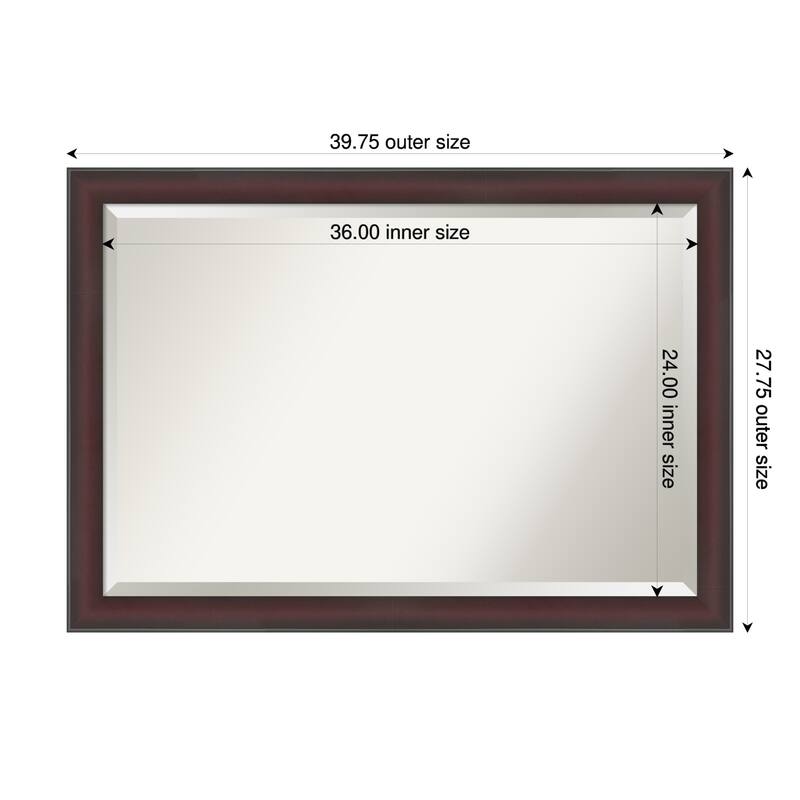 Grand Narrow Beveled Framed Bathroom Vanity Wall Mirror - 40 x 28 in - Grand Cherry Narrow