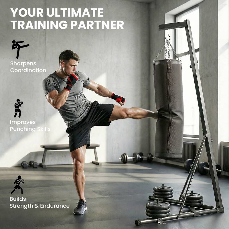 Soozier Punching Bag with Stand for Adults, 72.8"-90.9" Height Adjustable Freestanding Boxing Stand with Canvas Sandbag