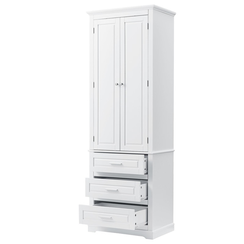 70 inch Tall Storage Cabinet with 3 Drawers 2 Doors for Bathroom
