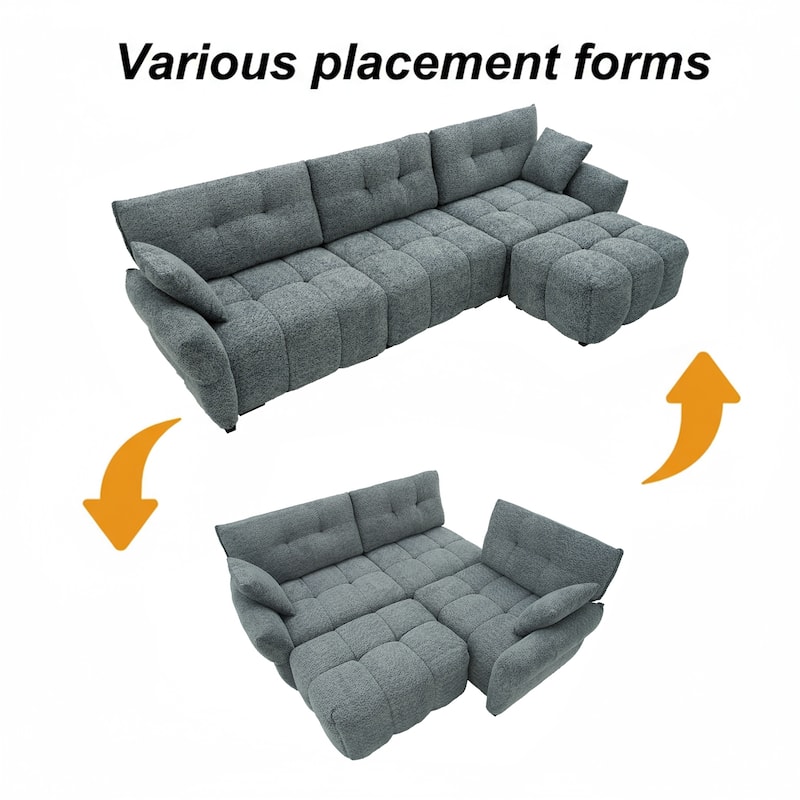 4-Seat Sectional Sofa Couch with Chaise, Tufted L-Shaped Modular Sofa with Pillows, Pocket Spring Cushions & Solid Wood Frame
