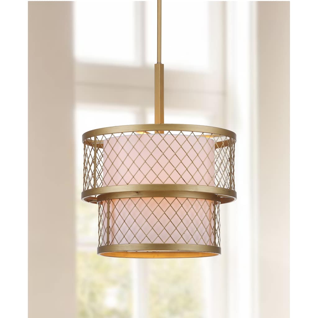 SAFAVIEH Lighting Rolanda 17-inch Adjustable 6-Light Mesh Gold Pendant Lamp - 17" W x 17" D x 21 - 57" H