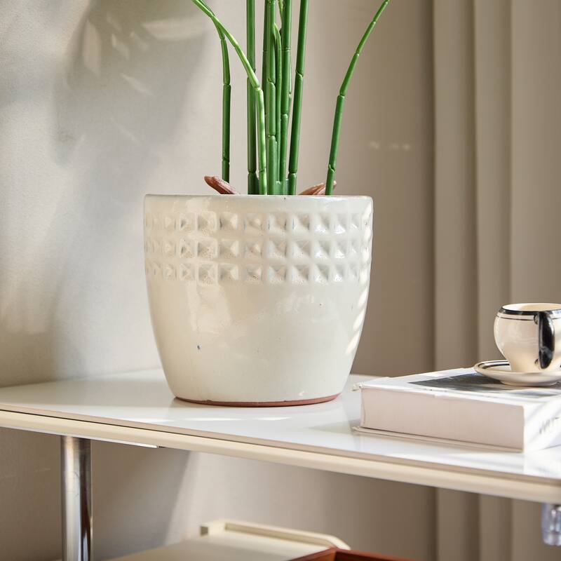 Set of 3 Ceramic Planters Diamond Pattern Plants for Succulents Herbs