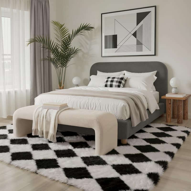 Mcow Diamond Check Collection High-Pile Machine-Washable Area Rug