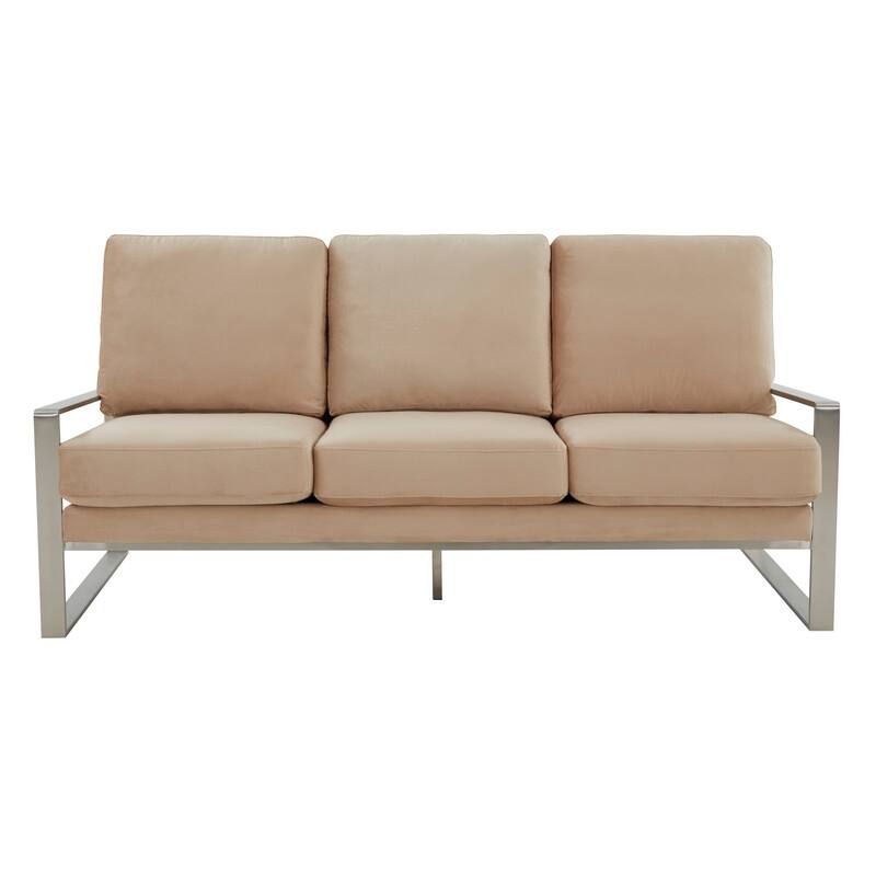 Jefferson Velvet Upholstered 3 Seater Sofa with Silver Metal Frame with Removable Cushion for Living Room, Bedroom, Office