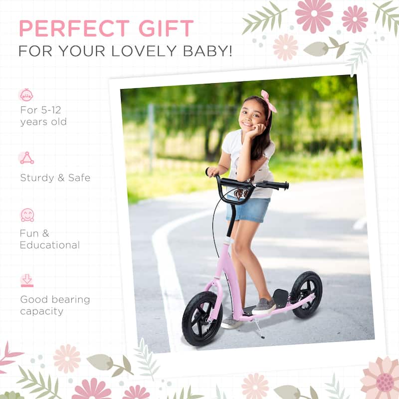 12” Lightweight Adjustable Kids Scooter with Rear Brake and Wheels Safe Riding for Children - 31.7" L x 13.7" W