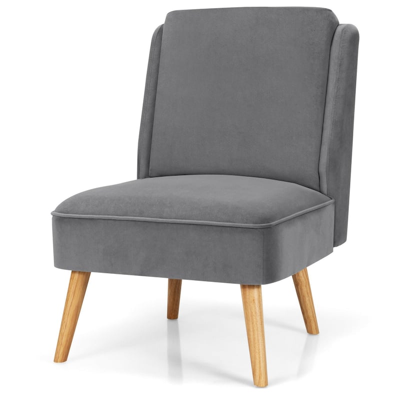 Gymax Velvet Accent Chair Single Sofa Chair Leisure Chair with Wood - 19'' x 23.5'' x 16'' - Grey - 19'' x 23.5'' x 16''