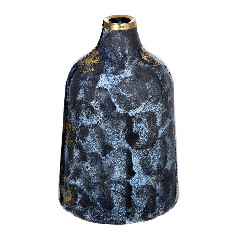 D6.7x10.2" Blue and Gold Decorative Glass Flower Vase