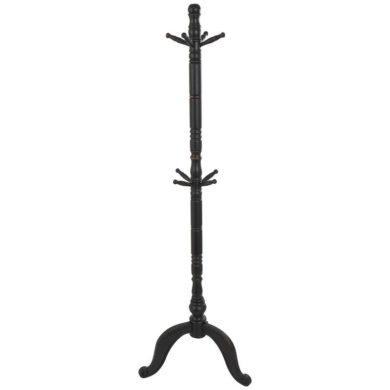 Wood 7 or 8 Hanger Coat Rack with Scrolled Feet and Leaf Carvings - Black or White - Roche River Decor