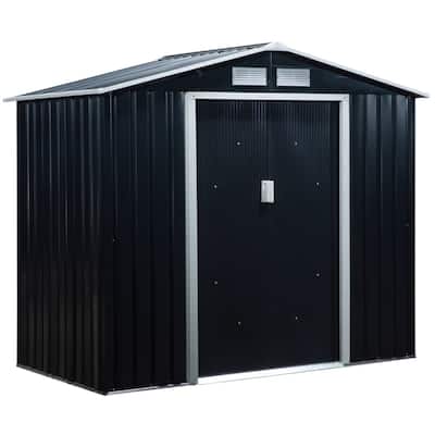Dark Grey Galvanized Steel Outdoor Storage Shed with Sliding Doors and Vents - 83.75” W x 51.25” D x 72.75” H