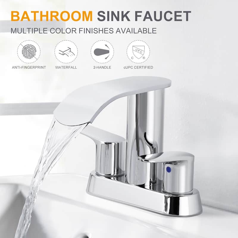 WOWOW 4 in. Centerset Double Handle Waterfall Bathroom Sink Faucet