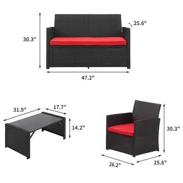 Ainfox 4 Pcs Rattan Sofa Set Patio Furniture with without Umbrella