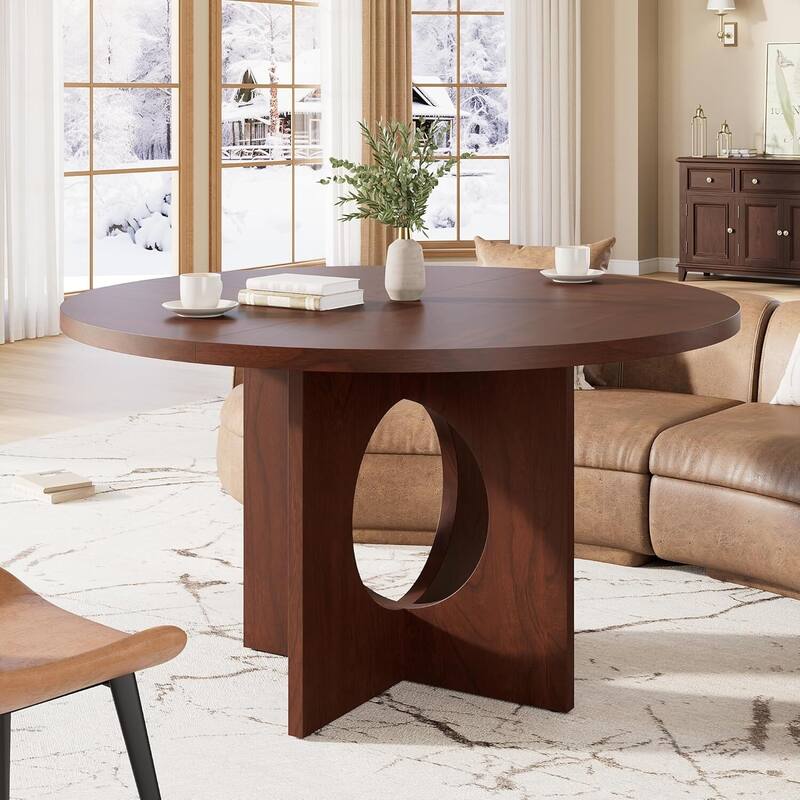 47" Kitchen Round Dining Table for 4-6 People with Sturdy Pedestal Base