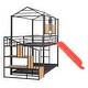 preview thumbnail 7 of 9, House-shaped Metal Bunk Bed wHouse Roof Frame, Twin Over Twin Bed, Storage Stair, Red Slide for Children Playhouse Bed, Black