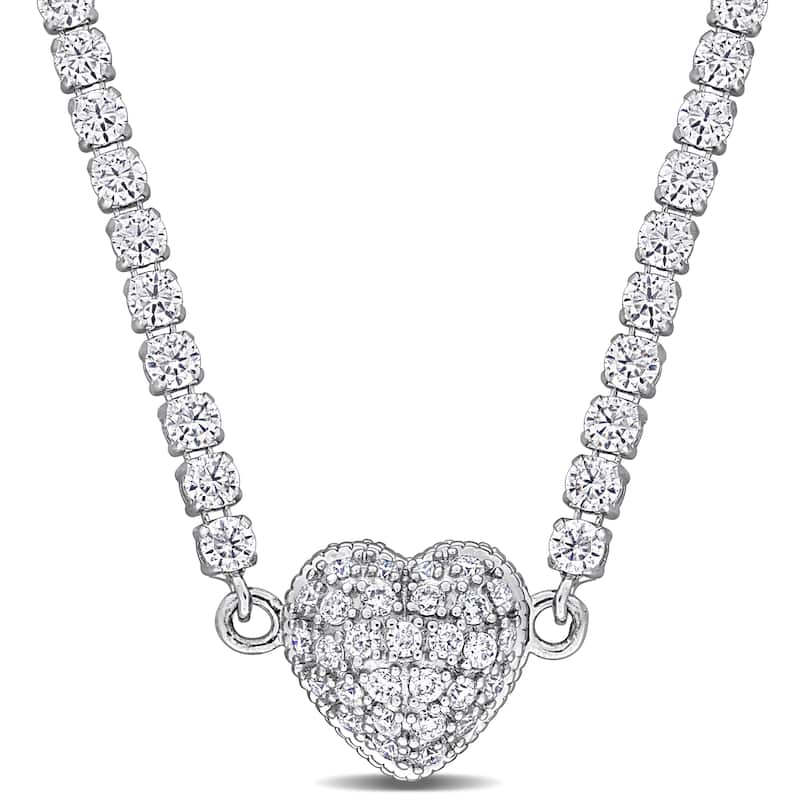 Miadora 10 5/8ct TGW Created Moissanite Tennis Necklace Heart Clasp Sterling Silver