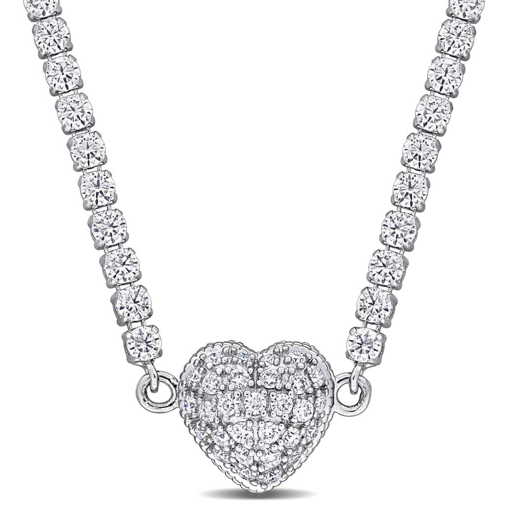 Miadora 10 5/8ct TGW Created Moissanite Tennis Necklace Heart Clasp Sterling Silver