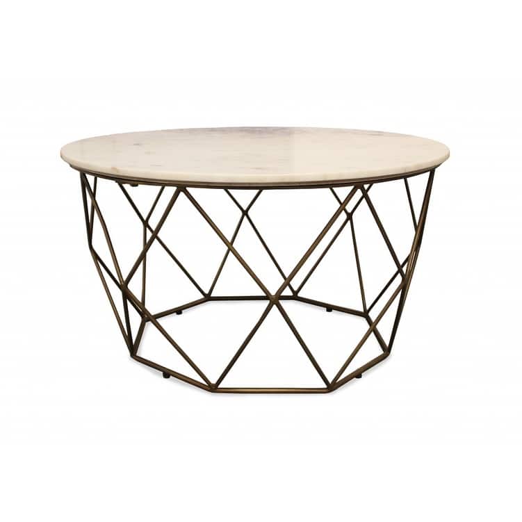 HomeRoots Round Mable and Iron Geometric Coffee Table