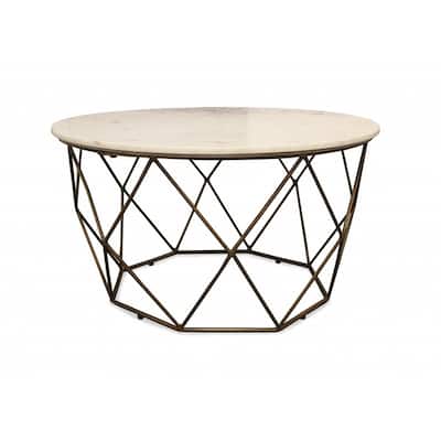 HomeRoots Round Mable and Iron Geometric Coffee Table