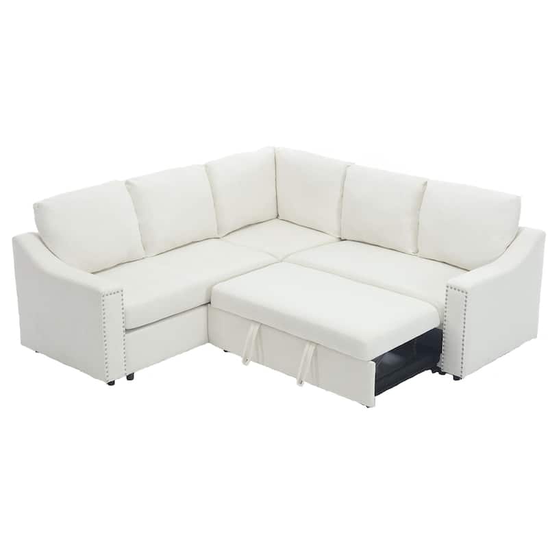 81.5'' L-Shaped 5-Seat Sectional Sofa with Pull-Out Bed and 6 Cushions, Ideal Multifunctional Corner Couch