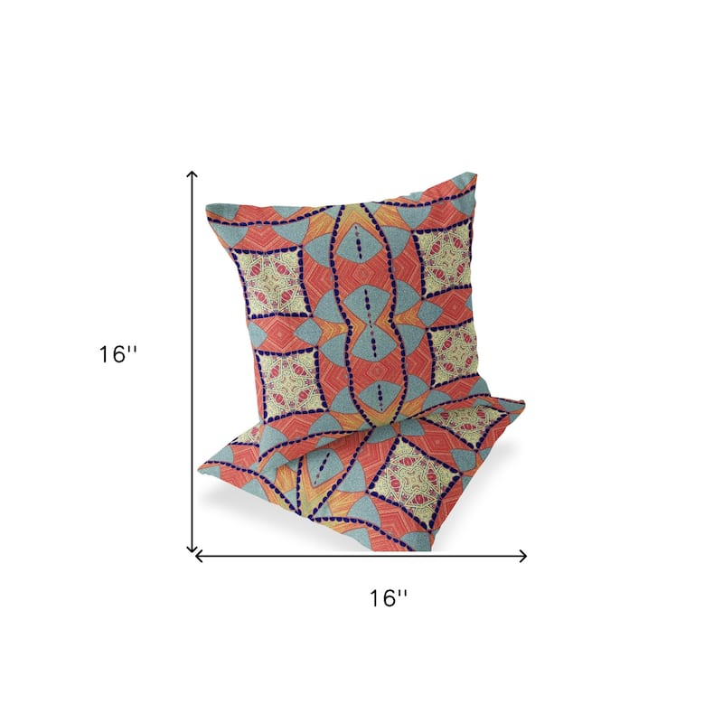 HomeRoots Set of Two 16" X 16" Blue and Orange Blown Seam Eclectic Indoor Outdoor Throw Pillow - 16.00' X '16.00' X '5.00