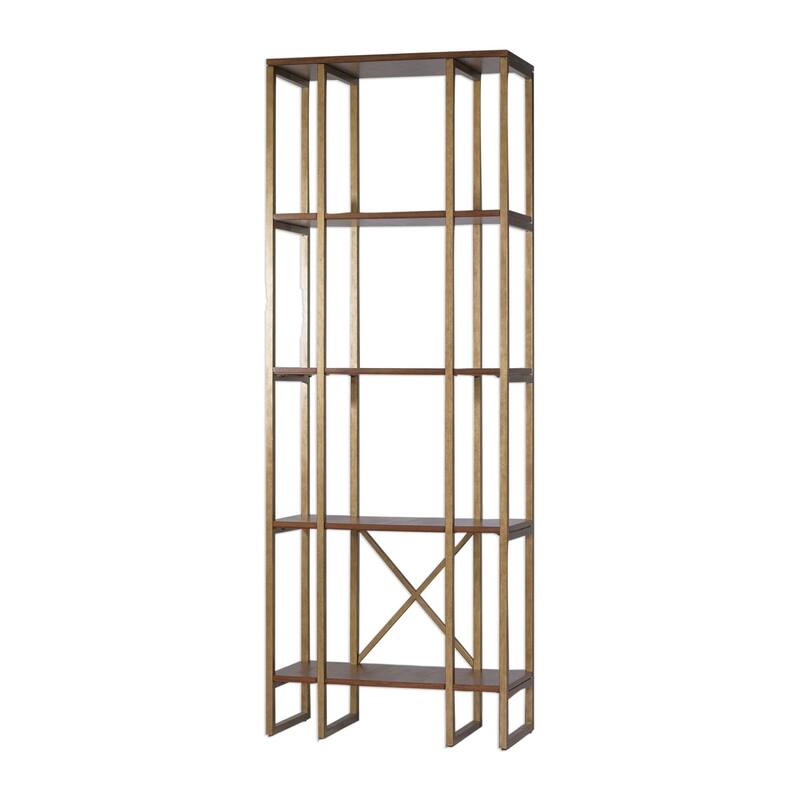 Uttermost Karishma 32" Wide 4 Shelf Wood and Metal Shelving Unit - Antique Gold
