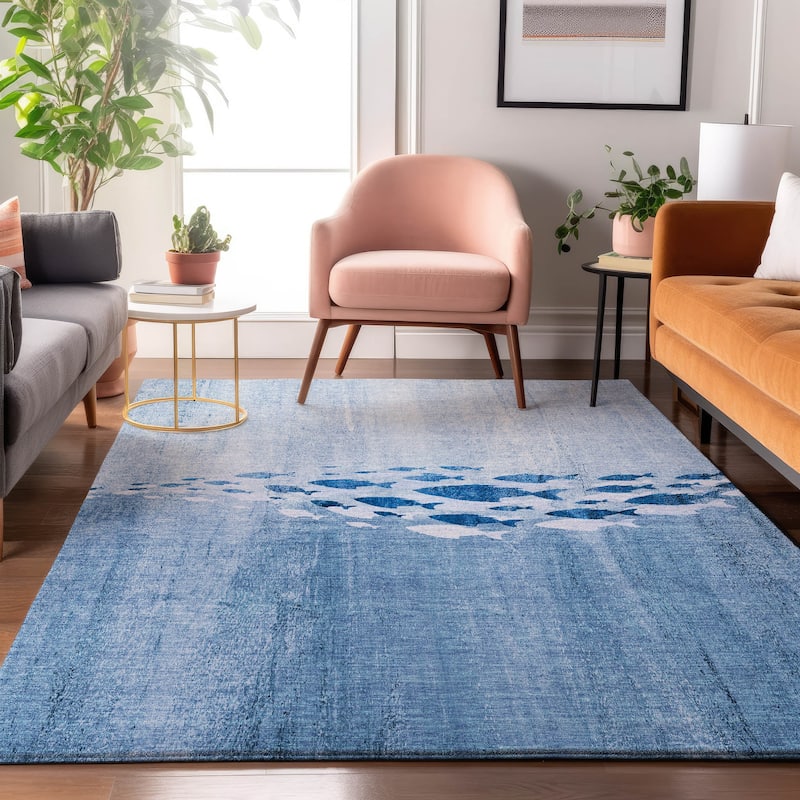 Premium Washable Super Modern Fish Soft Mayfield Rug - Blue - 3' x 5' - Rectangle