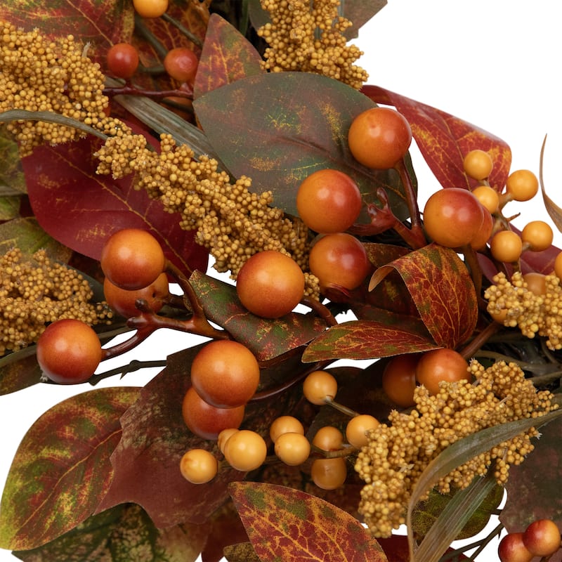 Autumn Leaves and Berries Fall Harvest Artificial Wreath - 24" - Unlit