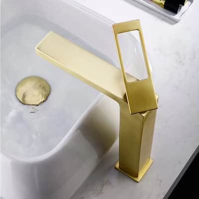 Brushed Gold Single Handle bathroom Sink Faucet with brass pop up overflow Drain