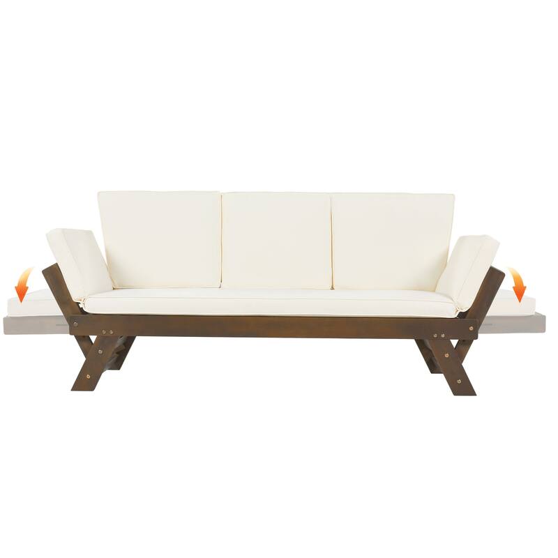Outdoor Solid Wood Daybed Sofa with Adjustable Armrests