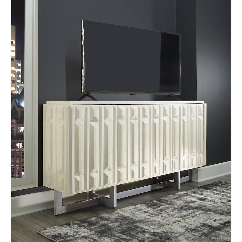 Signature Design by Ashley Ornawel Distressed White Accent Cabinet - 72.25" W x 16.38" D x 36.5" H