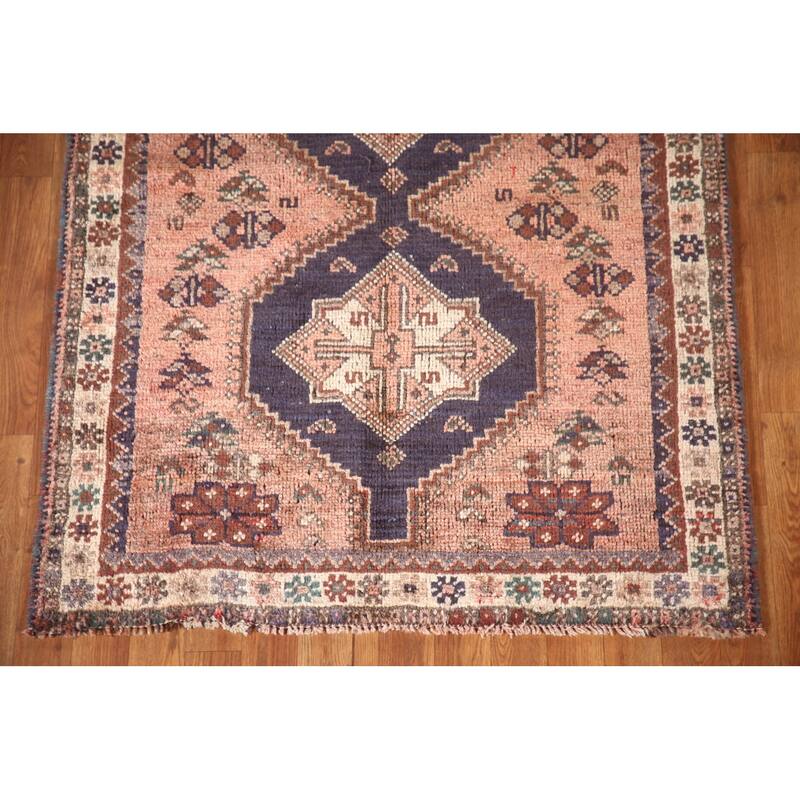 Tribal Pink Shiraz Persian Vintage Area Rug Handmade Wool Carpet - 3'7"x 4'7"