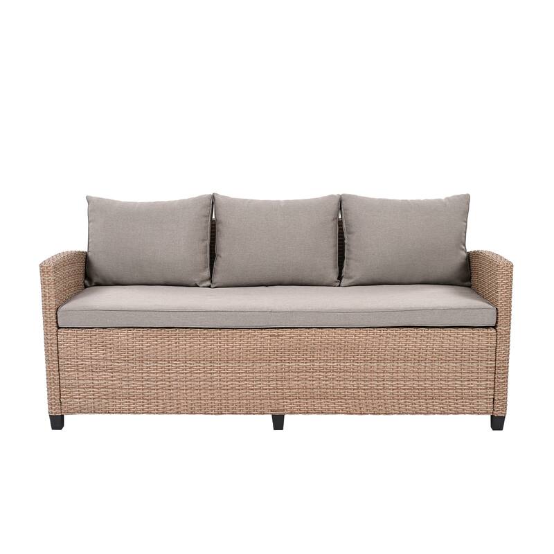 Outdoor 6-Piece Rattan Sectional Sofa Set with Dining Table, Chair & Stools