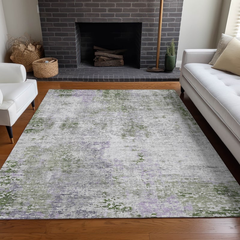 Premium Washable Super Soft Abstract Kylo Mayfield Rug - Olive - 3' x 5' - Rectangle