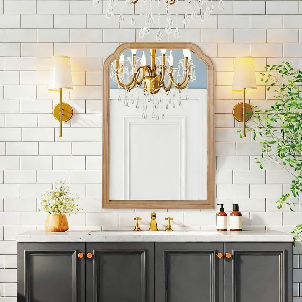 GDFStudio - Astoria Minimal Solid Wood Rounded Corner Decorative Wall Mirror with Vertical Accent Design