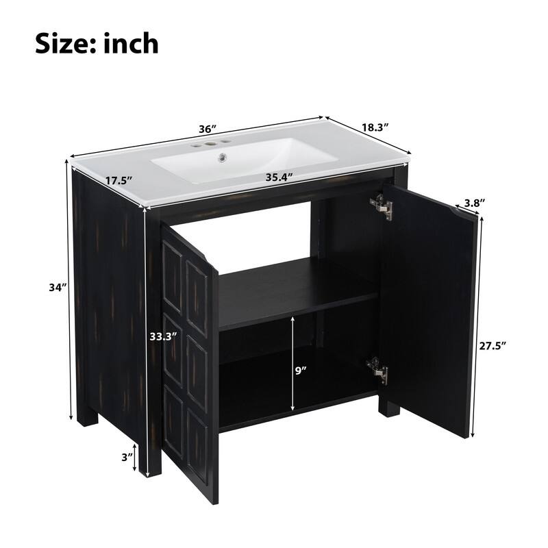 Retro Style 36" Bathroom Vanity with Sink Set, Freestanding Soft-Close Bathroom Storage Cabinet with Adjustable Shelf
