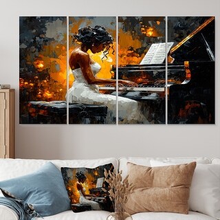 Orange Pianist On Stage Performance I - Music Piano Canvas Wall Art Set ...