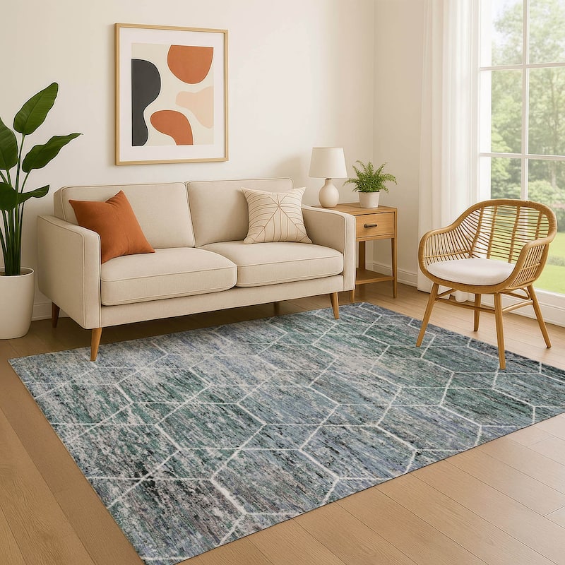 Premium Washable Super Soft Geo Abstract Mayfield Rug - Teal - 5' x 7'6"