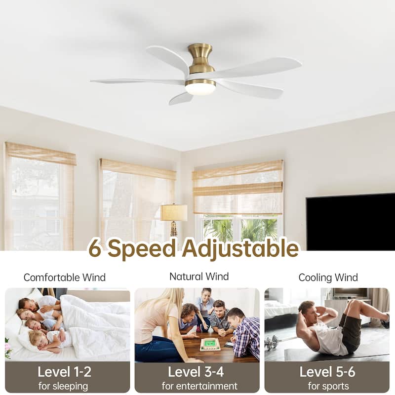 42“/52"/60"/48" Noiseless Walnut Wood Ceiling Fan with Remote Control, Integrated Light Optional