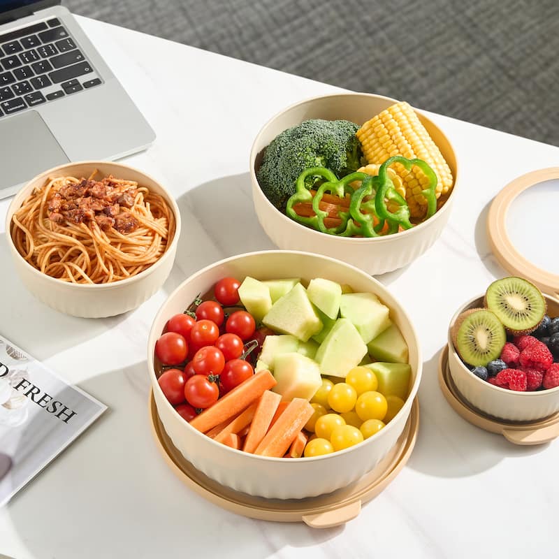 4-Pack BPA-Free Plastic Nesting, Stackable Food Storage Containers with Tight-Seal Lids - 8.7" D x 3.4" H