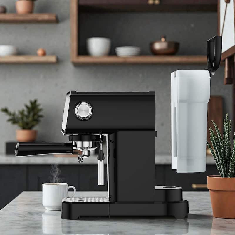 20 Bar Slim Espresso Machine with Milk Frother and Cup Warmer, Compact Coffee Maker with 43 oz Tank