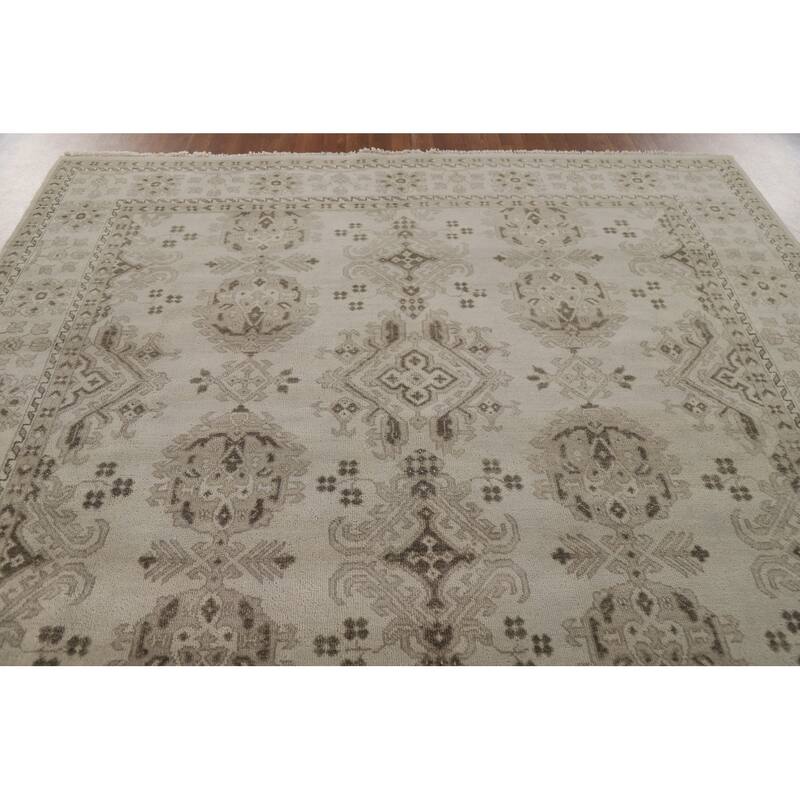 Oushak Area Rug Handmade Geometric Wool Carpet - 7'9"x 10'5"