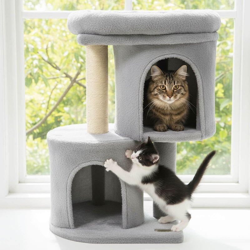 Costway 26” Small Cat Tree with Large Padded Plush Perch, 2 Condos, - See Details